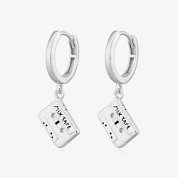 Scream Pretty Silver Rhodium Plated Mix Tape Charm Hoop Earrings SPS-156