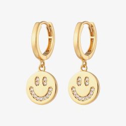 Scream Pretty Silver Rhodium Plated Cubic Zirconia Smiley Face Charm Hoop Earrings SPG-56