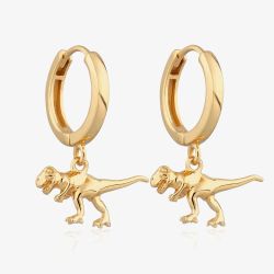 Scream Pretty 18ct Gold Plated Dinosaur Charm Hoop Earrings SPG-200