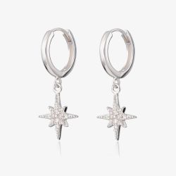 Scream Pretty Starburst Silver Rhodium Cubic Zirconia Star Charm Hoop Earrings SPEDSS41-PV