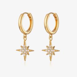 Scream Pretty Starburst 18ct Gold Plated Cubic Zirconia Star Charm Hoop Earrings SPEDGS41-PV