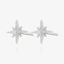 Scream Pretty Starburst Silver Rhodium Cubic Zirconia Star Stud Earrings SPESSS32