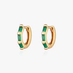 Scream Pretty 18ct Gold Plated Baguette Cut Green Cubic Zirconia Huggie Hoop Earrings SPG-95
