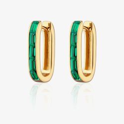 Scream Pretty 18ct Gold Plated Oval Green Cubic Zirconia Hoop Earrings SPG-93