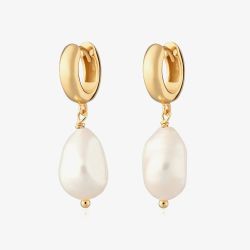 Scream Pretty Hannah Martin 18ct Gold Plated Baroque Pearl Dropper Huggie Earrings SPG-298