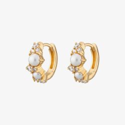 Scream Pretty Hannah Martin 18ct Gold Plated Pearl Cubic Zirconia Cluster Huggie Earrings SPG-404