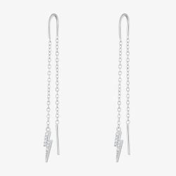 Scream Pretty Silver Rhodium Plated Cubic Zirconia Lightning Bolt Threader Earrings SPS-119