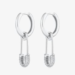 Scream Pretty Hannah Martin Silver Cubic Zirconia Saftey Pin Hoop Earrings SPS-194-97