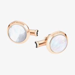 Montblanc Meisterstuck Round Rose Gold Tone Mother Of Pearl Cufflinks 116662