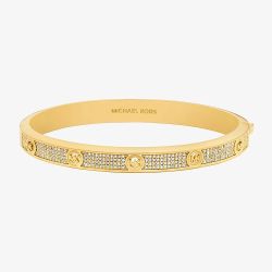 Michael Kors Yellow Gold Tone Plated Cubic Zirconia Pave Logo Bangle MKJ8653710