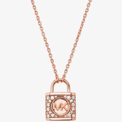 Michael Kors 14ct Rose Gold Plated Cubic Zirconia Logo Padlock Necklace MKC1629AN791