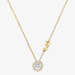 Michael Kors Gold Plated Round Cubic Zirconia MK Necklace MKC1208AN710
