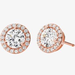 Michael Kors Custom Kors Rose Gold Plated Clear Cubic Zirconia Halo Stud Earrings MKC1035AN791