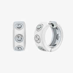 Michael Kors Silver Tone Plated Logo Huggie Hoop Earrings MKJ8655040