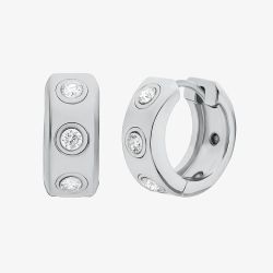 Michael Kors Silver Tone Plated Cubic Zirconia Pave Logo Huggie Hoop Earrings MKJ8652040
