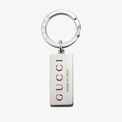Gucci Trademark Sterling Silver Red Enamel Engraved Keyring YBF82057000100U