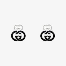 Gucci Trademark Interlocking G Sterling Silver Black Enamel Cufflinks YBE81504800100U