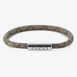 Gucci Trademark Silver & Grey Leather Bracelet YBA79715600101