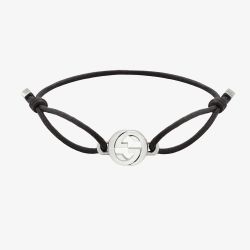 Gucci Interlocking Silver Black Cord Bracelet YBAA002MN00100U