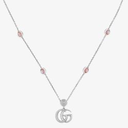Gucci Silver GG Marmont Pink Mother of Pearl Necklace YBB52739900200U