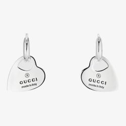 Gucci Trademark Silver Cut Out Heart Dropper Earrings YBD79630200100U