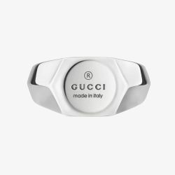 Gucci Trademark Silver Hexagon Logo Engraved Signet Ring YBC779162001