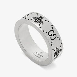 Gucci Signature Silver GG & Bee 6mm Band Ring YBC7283890010
