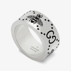 Gucci Signature Silver GG & Bee 9mm Band Ring YBC7283040010