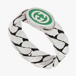 Gucci Interlocking 6mm Green Enamel Ring YBC7016120010