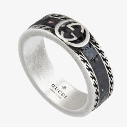 Gucci Interlocking 6mm Black Enamel Ring YBC6455730020