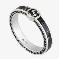 Gucci Interlocking 3.5mm Black Enamel Ring YBC7016200010