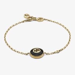 Gucci Gucci Interlocking 18ct Yellow Gold Onyx Bracelet YBA78655600101