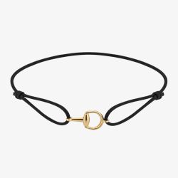 Gucci Horsebit 18ct Yellow Gold Black Cord Charm Bracelet YBA87490200100U