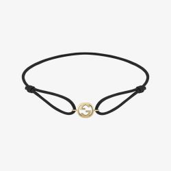 Gucci Interlocking 18ct Yellow Gold Black Cord Charm Bracelet YBA87473800100U