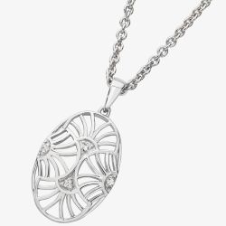 Lucy Quartermaine Silver Art Deco White Topaz Oval Pendant Necklace ADP7