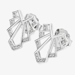 Lucy Quartermaine Silver Art Deco White Topaz Chrysler Stud Earrings ADS4