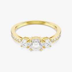 Swarovski Stilla Gold Tone Plated Three Stone White Zirconia Ring 5723293