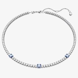 Swarovski Matrix Blue Mixed Cut Rhodium Plated Tennis Necklace 5666167 (M)