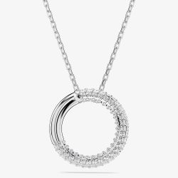 Swarovski Dextera Rhodium Plated White Pave Circle Necklace 5692737