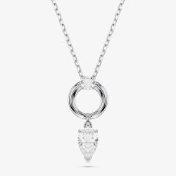 Swarovski Mesmera Rhodium Plated Pear Cut Zirconia Halo Pendant Necklace 5723146