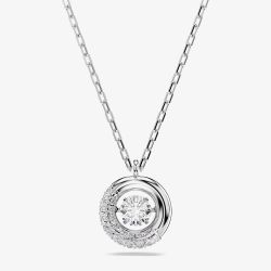 Swarovski Dextera Rhodium Plated Round White Crystal Pendant Necklace 5733400