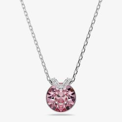 Swarovski Bella Rhodium Plated Round Pink Crystal Pendant Necklace 5734230