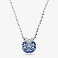 Swarovski Bella Rhodium Plated Round Blue Crystal Pendant Necklace 5734232