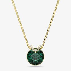 Swarovski Bella Gold Tone Plated Round Green Crystal Pendant Necklace 5735387