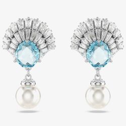 Swarovski Idyllia Rhodium Plated Blue Sheel & Pearl Dropper Earrings 5680301