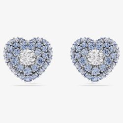 Swarovski Hyperbola Rhodium Plated Blue Heart Stud Earrings 5683576
