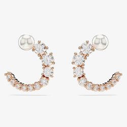 Swarovski Matrix Rose Gold Tone Plated Crystal Pearl Half Hoop Earrings 5692264