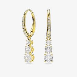 Swarovski Stilla Attract Gold Tone Plated White Zirconia Drop Hoop Earrings 5723300