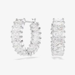 Swarovski Matrix Rhodium Plated Baguette Cut White Zirconia Hoop Earrings 5733397