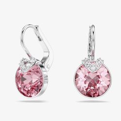 Swarovski Bella Rhodium Plated Pink Crystal V Drop Earrings 5734235